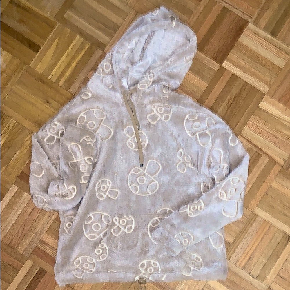 Cozy Fleece-Like Hoodie w/ Mushroom Imprint - Kids Size Small